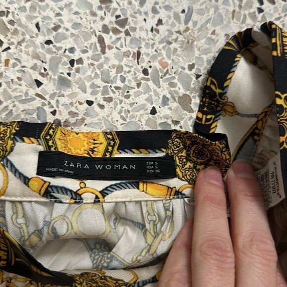 Zara chain navy gold accordion midi skirt small s - Picture 5 of 9